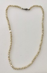 Vintage Costume Jewelry Necklace carved mother of pearl white 5mm beads 19 in.