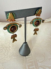 Vtg Mixed Metal Pierced Earrings ARTISAN Dangle Drop Fish ~ Marjorie Bear Style