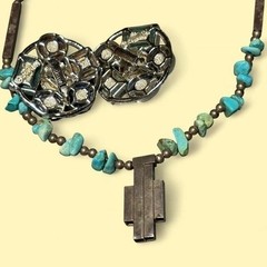 Vtg Turquoise Southwestern Necklace Multi-Stone Clip On Earring Set Statement