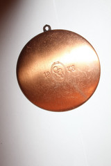 Vintage Copper Pendant Marked CG 1978 Bird Design Red Background