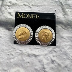 New Monet Vintage Greek Roman Coin Stud Earrings Two Tone Gold Silver Vintage