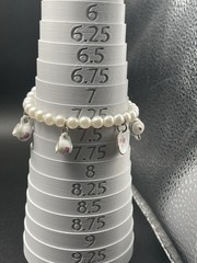 💐 Vintage Porcelain Miniature Tea Party Pearl Bracelet 7.25”