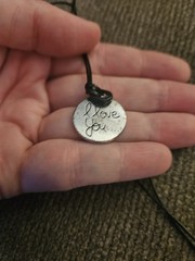 Vintage Retro I LOVE YOU Silver Etched Necklace Pendant With Nylon Chain RARE!🩶