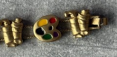 Slide Charm Bracelet Gold Tone Artist Painter Theme Paint Palette Easel Brushes