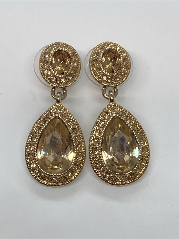 Signed Carol Lee CRYSTAL Faux Rhinestones Dangle Chandelier Earrings