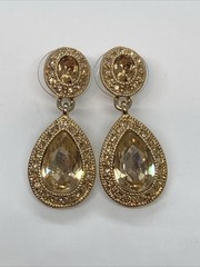 Signed Carol Lee CRYSTAL Faux Rhinestones Dangle Chandelier Earrings