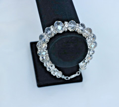 Clear Crystal Beaded Bracelet Rhinestone Spacer Silver Tone