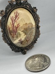 Vintage W. Australia Bark Painting Collage Landscape Copper Color Brooch Pendant