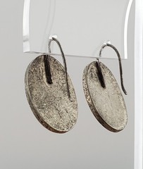 VTG 925 Mexico Oval Oxidized Gray 1in Earrings Sterling Silver 13g Rustic Estate