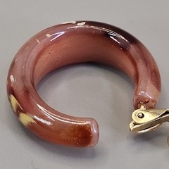 Vintage Hoop Clip On Earrings Speckled Acrylic Brown 1″
