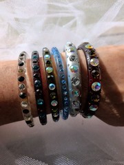 Vintage Y2K Lucite Rhinestone Bangle Bracelet Lot of 6 AB Crystal Brown Tones…