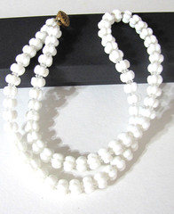 Vintage White Milk Glass Necklace Molded Cloud Bubble Beads Slide Clasp