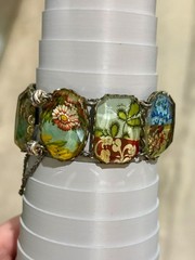Vintage Ayala Bar Retired Fabric Under Glass Panel Bracelet Magnetic Clasp