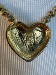Vintage 1974 Mimi Di N Gold Tone Textured Heart Pendant Bead Necklace Signed