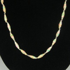 Necklace 29 in Jewelry Paper Bead VTG Strand String Wrap Pink Green Silvertone
