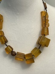 VTG Genuine Amber Chunk Necklace & Bracelet Fossilized Bug Debris Unique Beaded