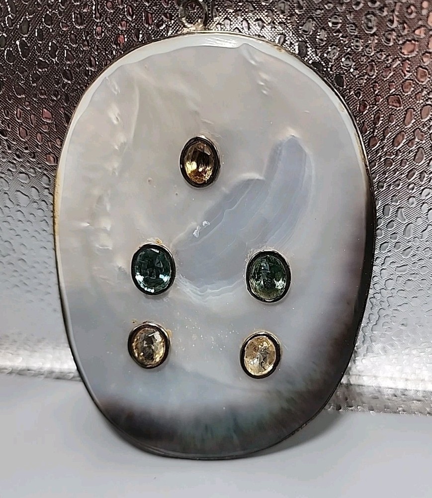 Vintage Silver Modern Style Oval Gemstone Pandant