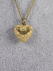 Vintage Juicy Couture Pendant Necklace Gold Tone White Crystal Pave Puffy Heart