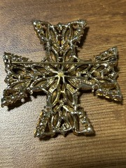 Signed Vintage 70s WEISS RARE 2-1/2” Maltese Cross Orange Austrian Crystals
