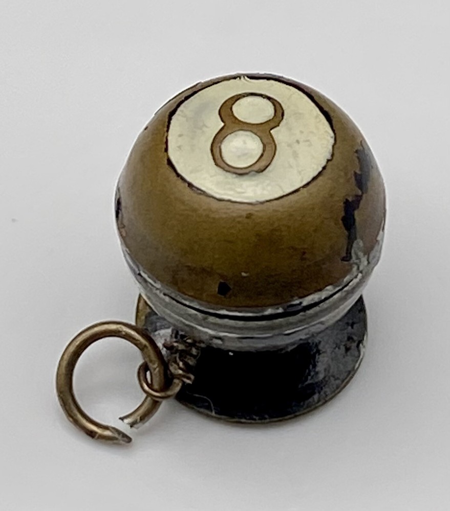 Vintage OLD Handmade Black Enamel Magic 8 BALL Pool Good Luck Pendant Charm
