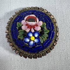 1 7/8” Micromosaic On Brass Marked Italy – Piece Of An Earring