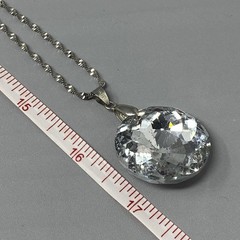 Crystal Pendant Necklace Large Round Faceted Rivoli Silver Tone Twist Chain Long