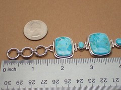 JTV Turquoise Link Bracelet Cushion Oval & Round Stones Sterling Silver 8-1/2″