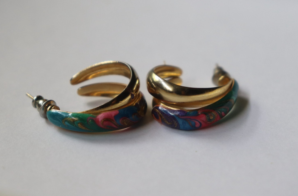 Colorful Vintage Gold Hoop Earrings
