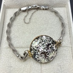 Custom Vintage 10k White & Yellow Gold Filled Bracelet,Vtg Czech Carnival? Glass