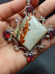 UNIQUE Wild Horse Jasper Pendant 925 Silver Natural Garnet BIG Jewelry MOM Gift