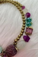 Vintage Statement Jewelry Set Gold Tone Purple Teal Beaded Necklace Earrings