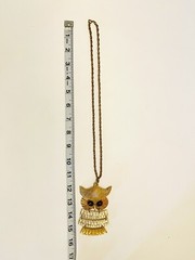 Vintage Boho Chic Articulated Large Gold Tone Owl Cat’s Eye Pendant Necklace