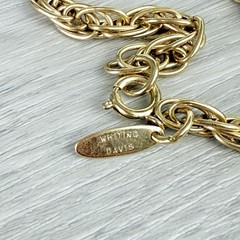 Vintage Whiting Davis Gold Tone Chunky Cross Faux Stones Long Pendant Necklace