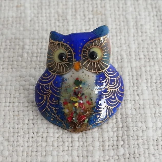 Blue Owl – Japanese cloisonné enamel Pin Badge Made-to-order NEW