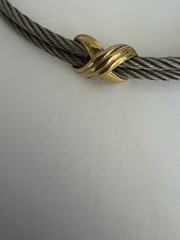 Vintage Two Tone Stainless Steel Twisted Cable Wire Choker Necklace Gold Tone X