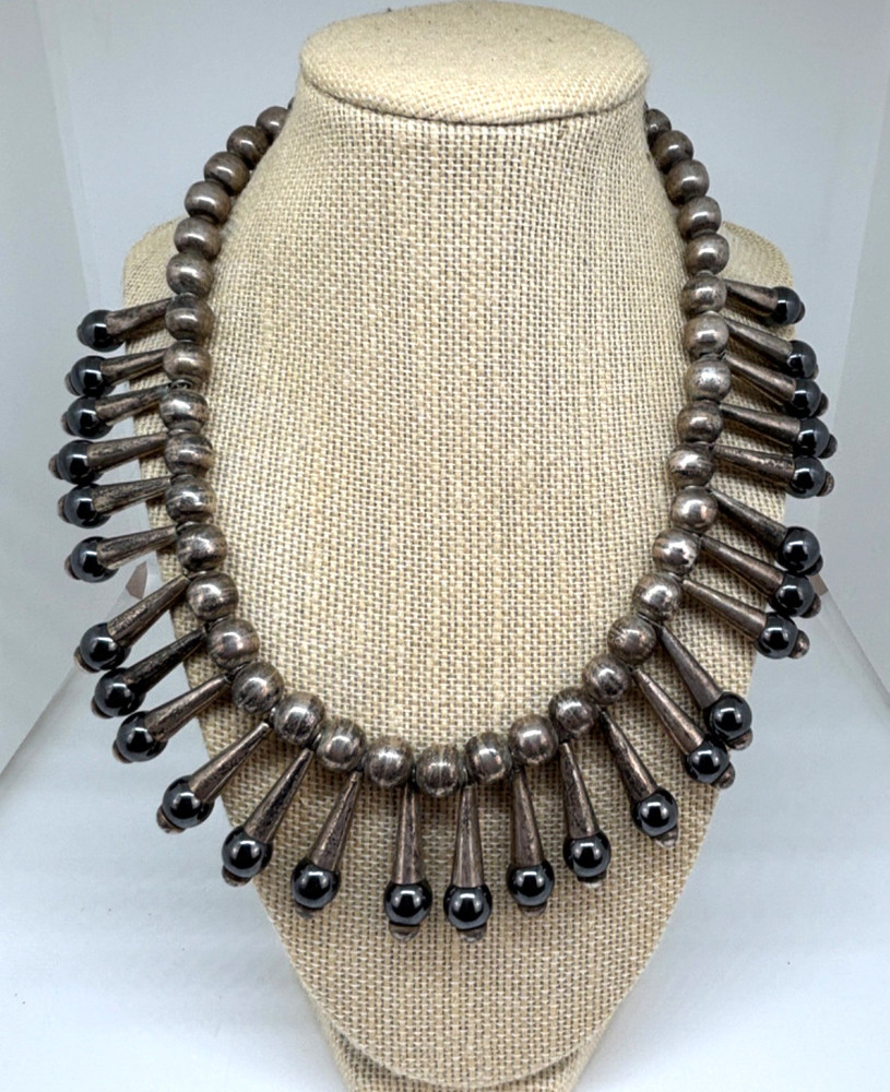 Vintage TAXCO Mexico JMS Jose Marmolejo STERLING SILVER & Hematite NECKLACE 166g