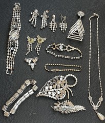 Lot Of Vintage Costume Jewelry 4 Pins, 3 Pairs Earrings, 4 Bracelets, 1 Necklace