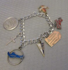 vintage Sterling Silver Enamel State Map Charm Bracelet Souvenir PA MA 7P