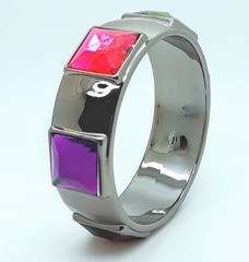 SQUARE MULTI FAUX STONE GUNMETAL TONE PLASTIC FASHION JEWELRY BANGLE BRACELETS