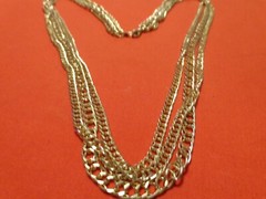 ANTIQUE 29 in GOLD PLATED NECKLACE 3 STRAND CHAINS VERY SHINY FINISH -NICE #086