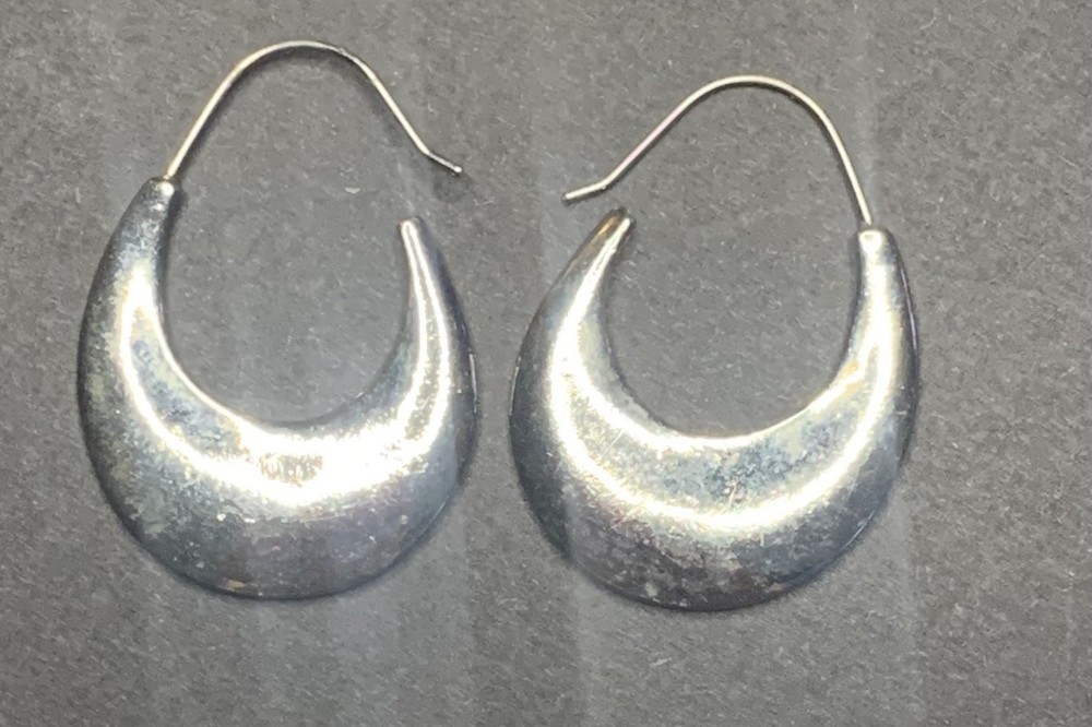 Sterling Silver Crescent Hoop Earrings Minimalist Modern Half Moon Huggies