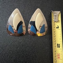 Vintage Silver Tone And Enamel Pierced Earrings Blue And Off White