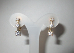 Vintage Gold tone Cubic Zirconia Drop 3 Pendant & Clip On Earring Set (GC1)