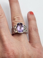 Vintage 925 Sterling Silver Woven Lattice Amethyst Ring Size 6