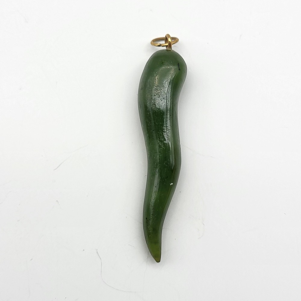 Vintage Jade Pendant Italian Horn Cornicello 14K ring