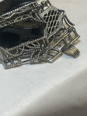 Bracelet Black Cabochon Lucite Silver Tone Link Vtg Whimsygoth Y2K Victorian