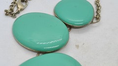 Vintage Diva Caribbean Green Enamel Filled Bib Choker Necklace signed 39+8cm