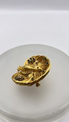 UNIQUE Vintage gold intricate wired peacock brooch Blue Green White Rhinestones