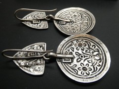 Vintage Sterling 925 India Floral Embossed Traditional Drop Dangle Earrings