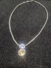 VTG 90’s David Grau Silvertone Rope Necklace Lavender & Yellow Crystal Pendant